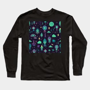 Veggie Aliens In The Midwest Universe Pattern Long Sleeve T-Shirt